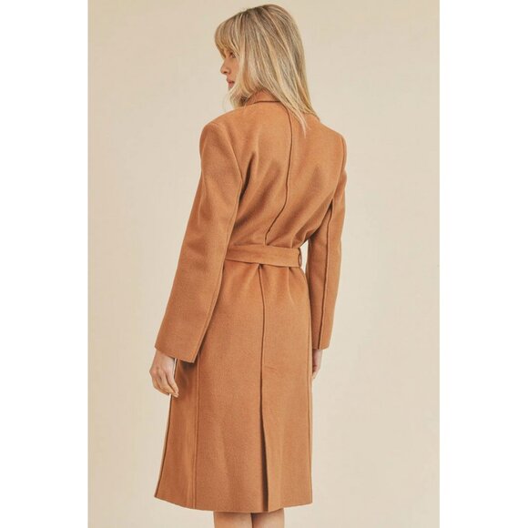 Paper Crane Sz. S Camel Belted Double Breasted Coat - Picture 6 of 16